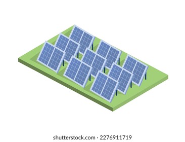 Solar panels concept. Alternative energy sources to reduce emission of harmful waste into atmosphere. Sustainable lifestyle and renewable electricity. Cartoon isometric vector illustration