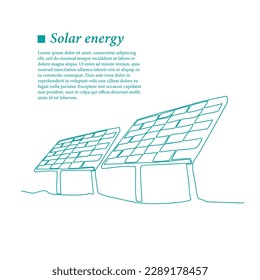 Paneles solares de línea continua. Energía verde y energía renovable concepto de fuente de energía en un estilo lineal simple. Ilustración del vector Doodle.