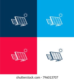 Solar panels couple in sunlight four color material and minimal icon logo set in red and blue