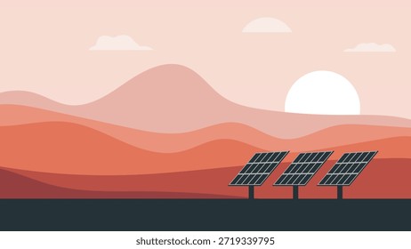 Paneles solares en el desierto al atardecer