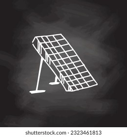 Solar panels doodle illustration. Vector illustration on chalkboard background. Green energy and renewable source of power concept in simple linear style.