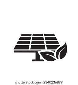 Solar panels and the eco friendly logo on a white background with copy space