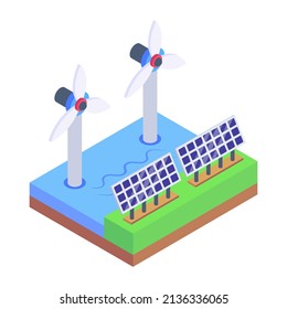 Solar panels, editable isometric icon download

