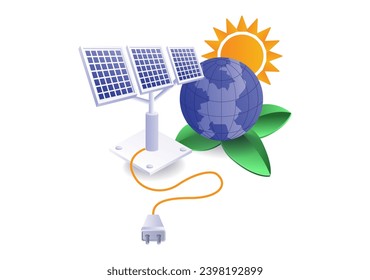 Paneles solares energía eléctrica en la tierra Concepto ecológico