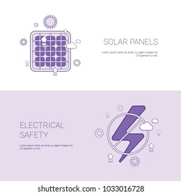Solar Panels And Electricial Safety Concept Template Web Banner With Copy Space Vector Illustration