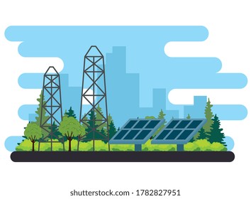 solar panels energy alternative scene vector illustration design