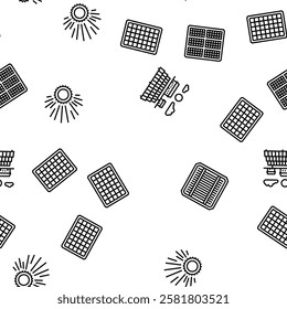 solar panels energy sun vector seamless pattern thin line illustration