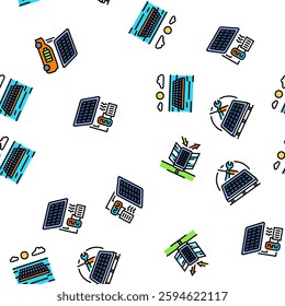 solar panels energy sun vector seamless pattern thin line illustration