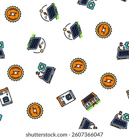 solar panels energy sun vector seamless pattern thin line illustration