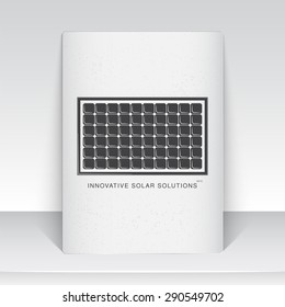 Solar panels for energy. Sustainable ecological solar energy generator powered by natural energy source. Old school of vintage label. Monochrome typographic labels, stickers, logos and badges.