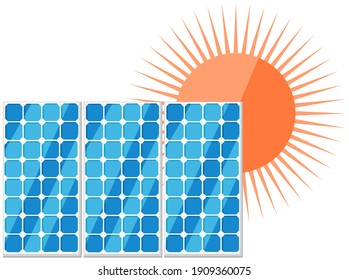 Solar panels flat vector illustration. Production and usage of environmentally friendly energy. Creation of electricity without harm to environment concept. Sun heats surface of solar panels
