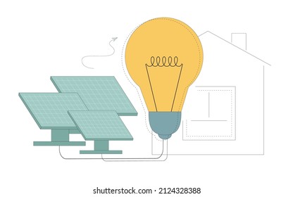 Solar panels generate clean electrical energy. Vector flat illustration