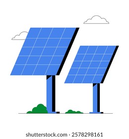 Solar Panels Generating Renewable Energy In Flat Vector Illustration Symbolizing Green Energy, Sustainability, And Eco Friendly Technology, Isolated On White Background