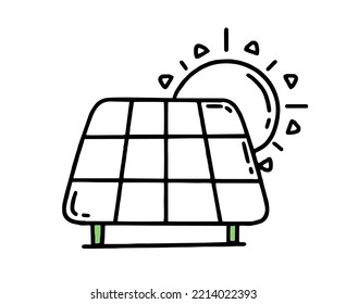 Solar panels. Green energy. Co2 concept of climate change .  Vector doodle