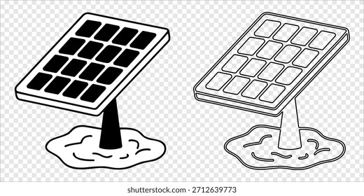 Solar panels with ground base Silhouette and Outline