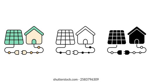 Solar panels and home icons set. solar energy flat simple for infographics design. Inverter, photovoltaic, energy outline vector,  vector illustration.