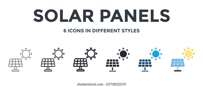 Solar Panels Icon In Different Style Vector Illustration. Designed In Thin Line, Regular Line, Bold Line, Glyph, Color Fill, And Flat Style Can Be Used For Web
