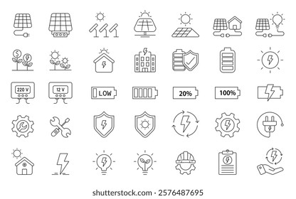 Solar panels icon set. solar energy flat simple for infographics design. Inverter, photovoltaic, energy outline vector, vector illustration.