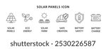 Solar panels icons set. solar energy flat simple for infographics design. Eco , Solar farm, Safe creation and construction, Battery safety, vector illustration.