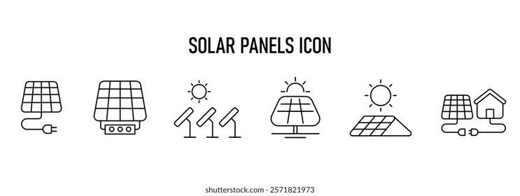 Solar panels icons set. solar energy flat simple for infographics design. Inverter, photovoltaic, energy outline vector, vector illustration.