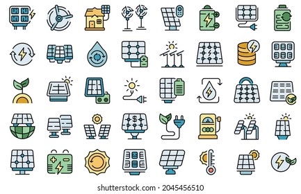 Solar panels icons set outline vector. Invertor solar energy. Panels battery system