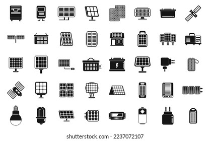 Los iconos de paneles solares establecen un vector simple. Inversor solar. Batería de energía