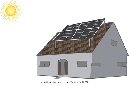 Solar panels installed on a roof of tiles of a residential home. Copy space. Solar Power