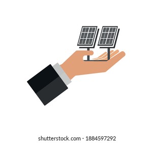 Solar panels line icon, green energy concept
