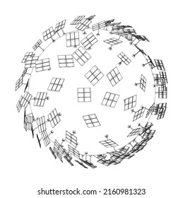 Solar Panels on Earth Concept. Vector rendering of 3d. Wire-frame style. The layers of visible and invisible lines are separated