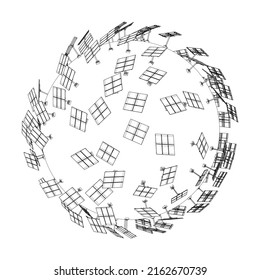 Solar Panels on Earth Concept. Vector rendering of 3d. Wire-frame style. The layers of visible and invisible lines are separated