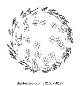 Solarpaneele auf der Erde Konzept. Vektorgrafik von 3d. Wire-Frame-Stil. Die Schichten sichtbarer und unsichtbarer Linien sind getrennt