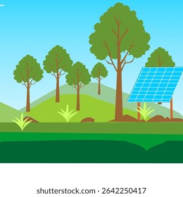 solar panels on a green field