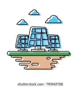 Solar panels on ground cartoon