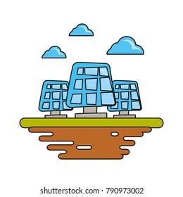 Solar panels on ground cartoon