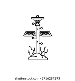 solar panels on a pole with roots growing around it