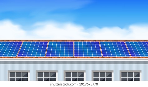 solar panels on the roof house facade alternative renewable energy ecology technology concept vector illustration