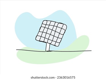 Solar panels one line drawing colored with pastel colors. Vector illustration.