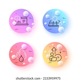 Solar panels, Online documentation and Difficult stress minimal line icons. 3d spheres or balls buttons. Flammable fuel icons. For web, application, printing. Vector