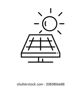 Solarpaneele für die Stromerzeugung. Grüne nachhaltige alternative Energiequelle. Pixel perfektes, bearbeitbares Strichsymbol