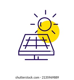 Solar panels for power generation. Green sustainable alternative energy source. Pixel perfect, editable stroke fun color icon