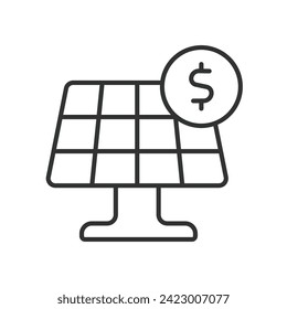 Solar panels price icon in line design. Solar, panels, price, business, price, benefits, money, cost, earnings isolated on white background vector. Solar panels price editable stroke icon.