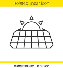 Paneles solares e icono emergente lineal solar. Ilustración de línea delgada. Concepto de energía ecológica. Símbolo de contorno. Dibujo de contorno aislado del vector