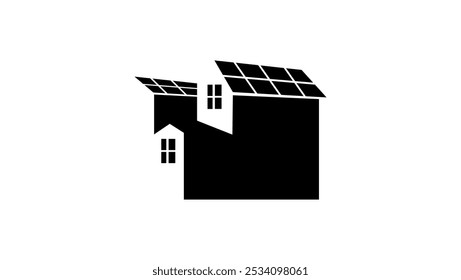 solar panels roof, black isolated silhouette