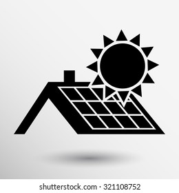 Paneles solares, símbolo del logotipo del icono del botón vectorial del techo.