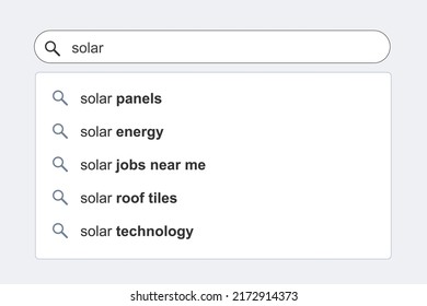 Solar panels search results. Solar energy topic online search autocomplete suggestions.