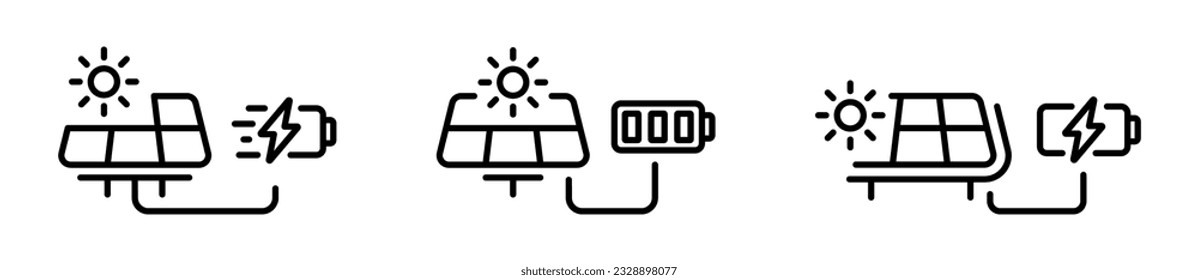 Solar panels silhouettes. Sollar battery charging. Solar panel vector icons. Renewable and alternative energy symbols. EPS 10