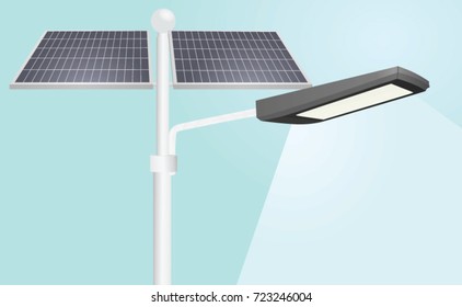 Solar panels and street light. vector illustration