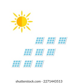 Paneles solares con icono del vector del sol línea del logotipo EPS 10 coloreado. Ilustración de la energía renovable. Conversión de energía de la luz solar en electricidad. Señal de conciencia ecológica. Aislado en blanco para web, app, dev