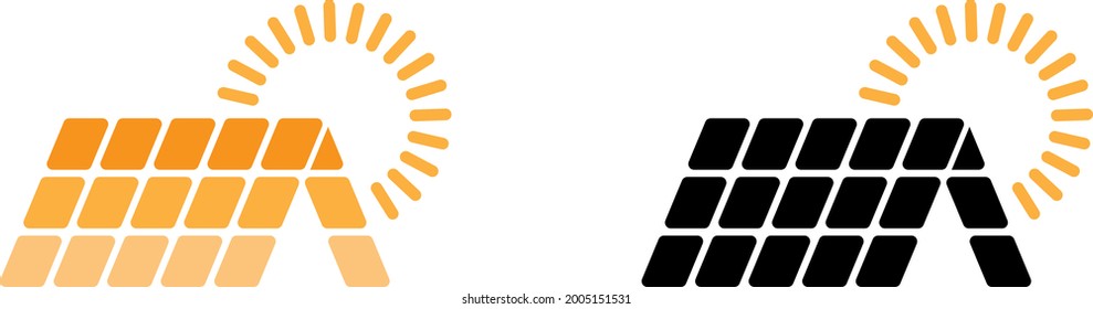 Solar panels and sun, vector illustration
