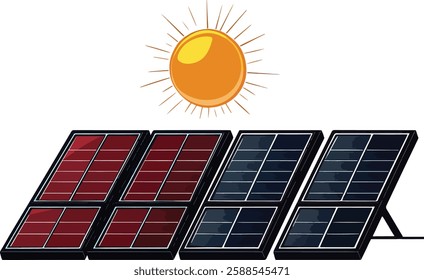 Solar Panels and Sun Vector Illustration Isolated on White